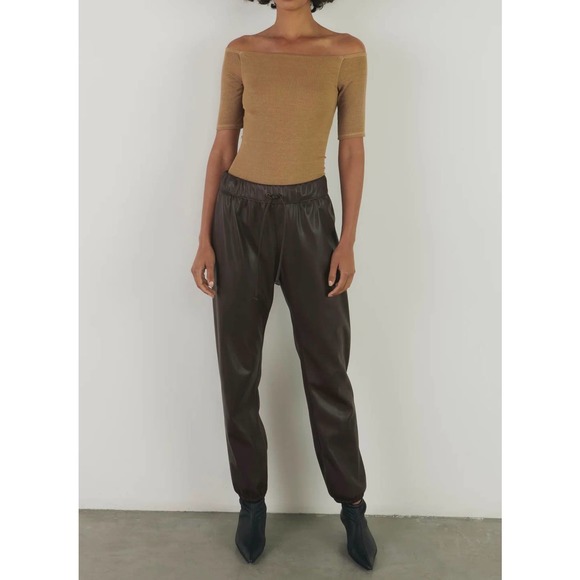 ENZA COSTA Pants Womens Medium 2 Camel Tan Faux Suede Jogger Lounge Track NWOT - Picture 14 of 15